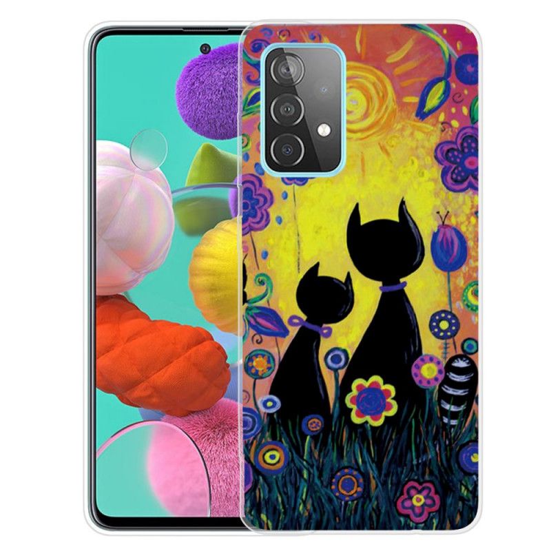 Hülle Samsung Galaxy A72 4G / A72 5G Schwarz Comic-Katze