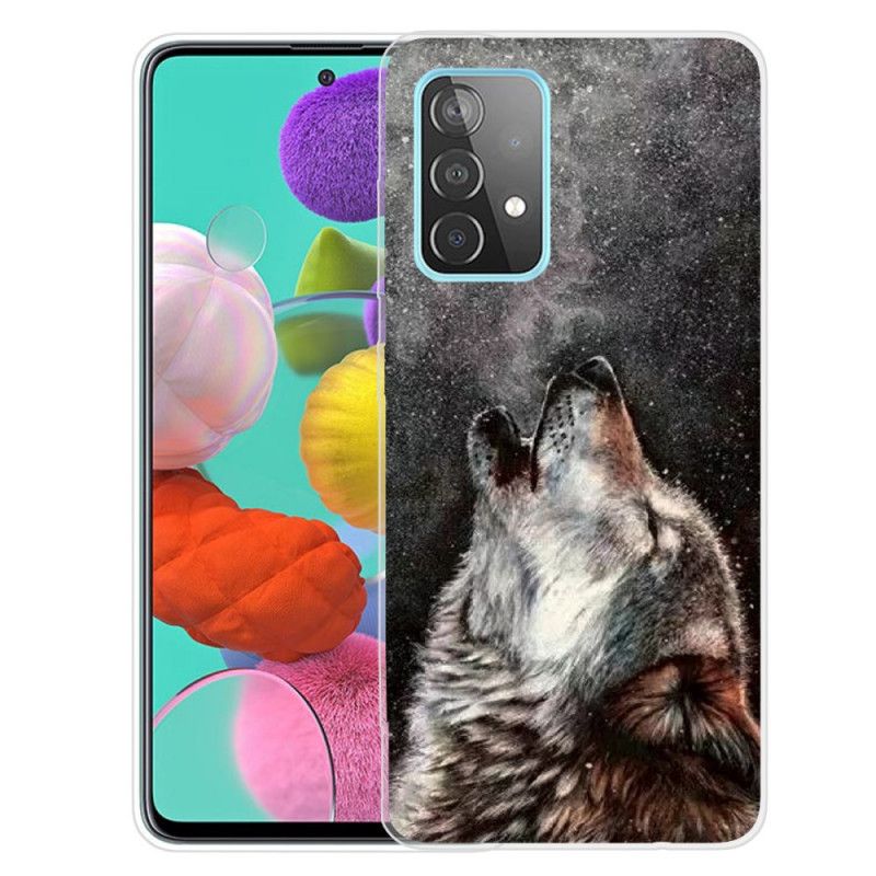 Hülle Samsung Galaxy A72 4G / A72 5G Schwarz Erhabener Wolf