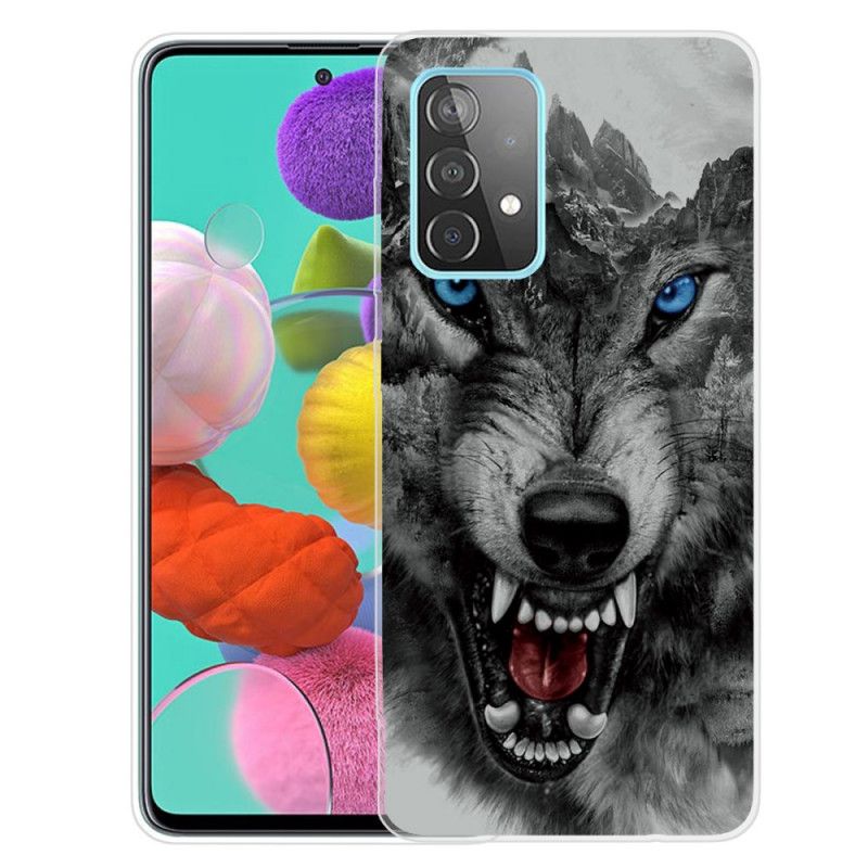 Hülle Samsung Galaxy A72 4G / A72 5G Schwarz Erhabener Wolf