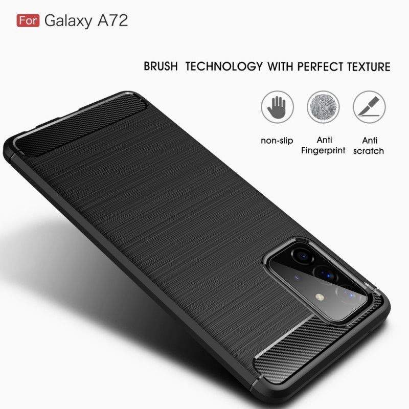 Hülle Samsung Galaxy A72 4G / A72 5G Schwarz Gebürstete Kohlefaser