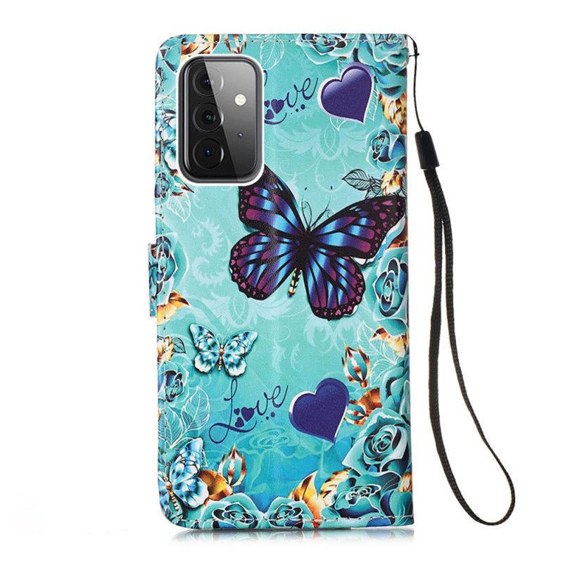 Lederhüllen Samsung Galaxy A72 4G / A72 5G Goldene Schmetterlinge
