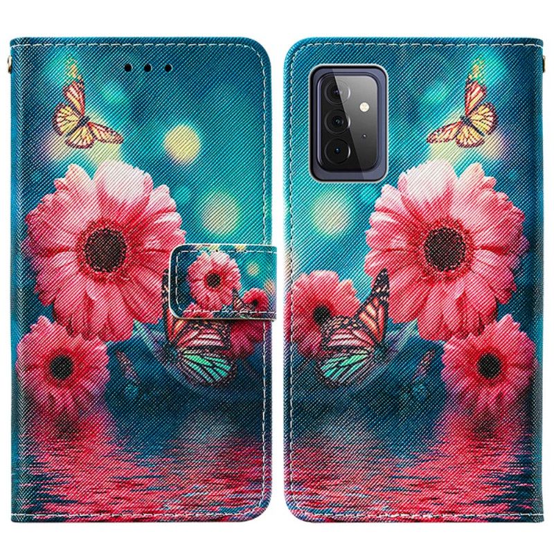 Lederhüllen Samsung Galaxy A72 4G / A72 5G Handyhülle Blumen Und Schmetterlinge