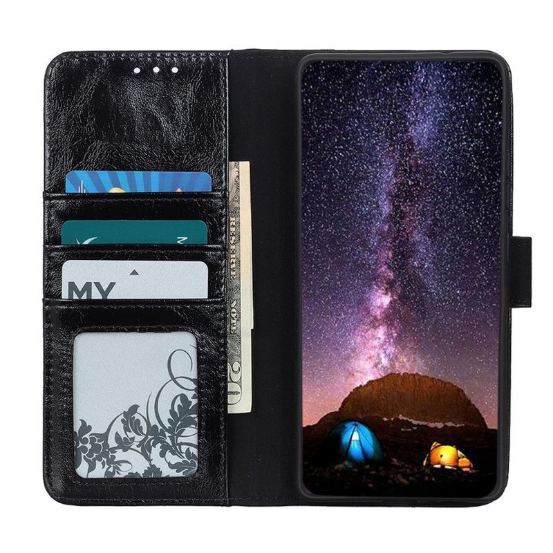 Lederhüllen Samsung Galaxy A72 4G / A72 5G Schwarz Handyhülle Gespaltenes Glänzendes Leder