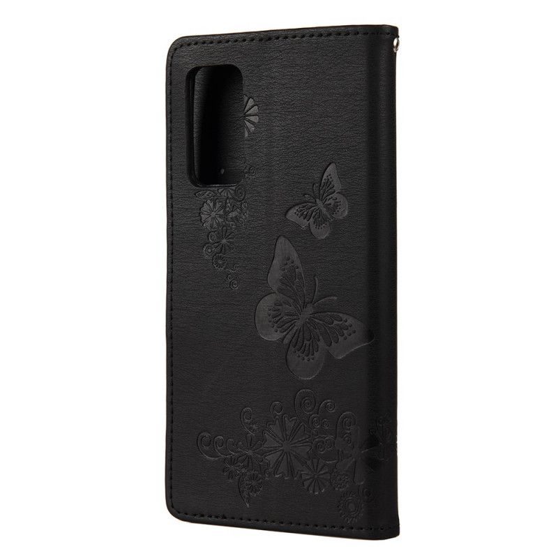 Lederhüllen Samsung Galaxy A72 4G / A72 5G Schwarz Prächtige Tanga-Schmetterlinge