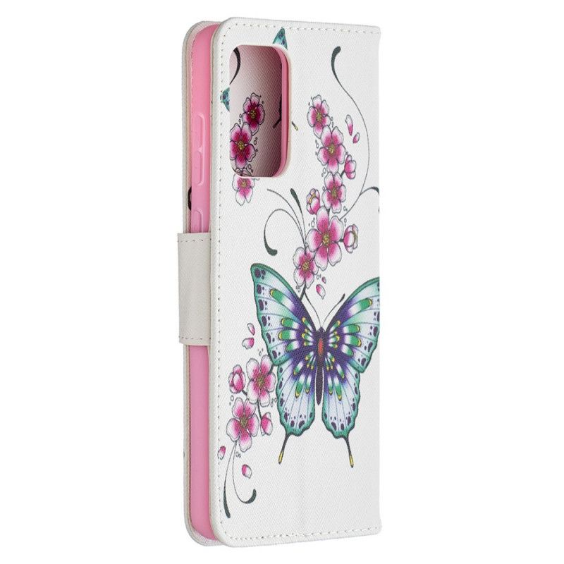 Lederhüllen Samsung Galaxy A72 4G / A72 5G Weiß Königliche Schmetterlinge