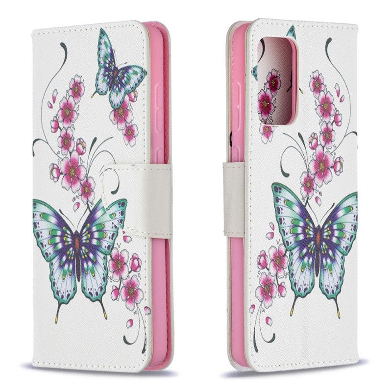 Lederhüllen Samsung Galaxy A72 4G / A72 5G Weiß Königliche Schmetterlinge