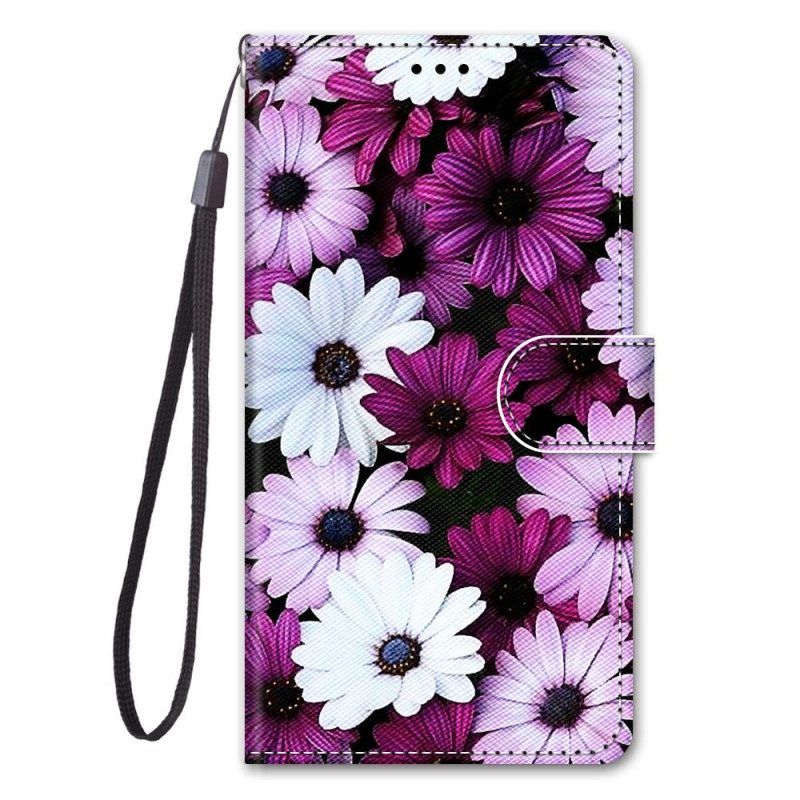 Flip Case Für Samsung Galaxy M53 5G Blumen Mit Schlüsselband