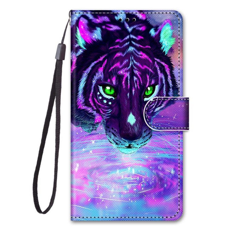 Flip Case Für Samsung Galaxy M53 5G Mit Kordel Feline On Fire Mit Riemen