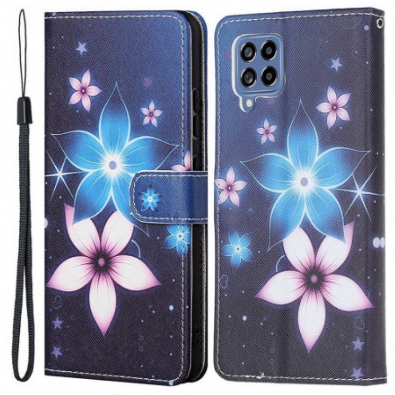 Flip Case Für Samsung Galaxy M53 5G Mit Kordel Mondriemenblumen