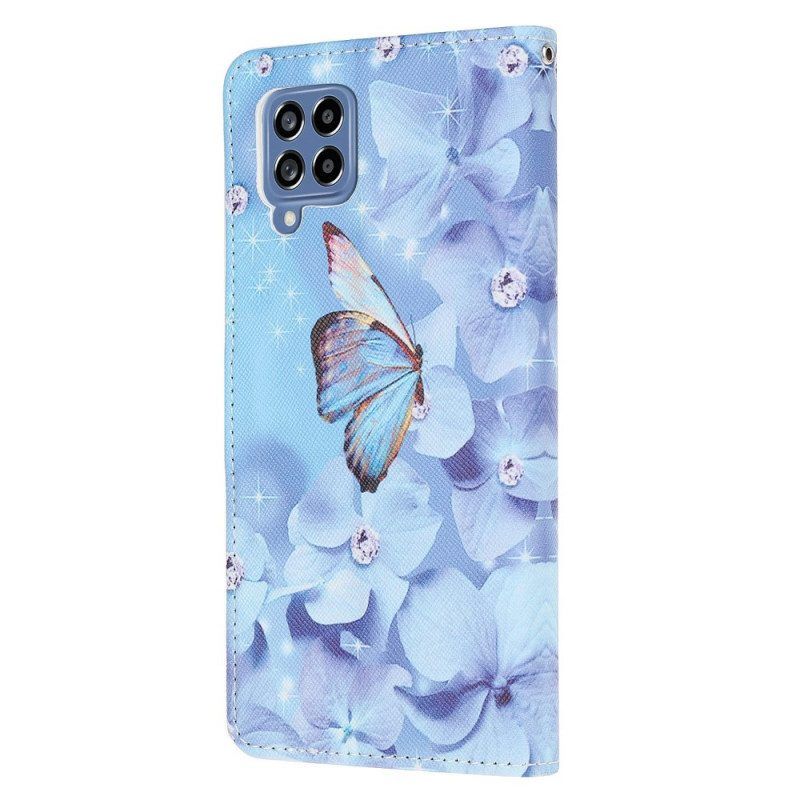 Flip Case Für Samsung Galaxy M53 5G Mit Kordel Tanga-schmetterlinge