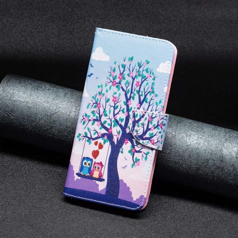 Lederhüllen Für Samsung Galaxy M53 5G Eulen Auf Der Schaukel