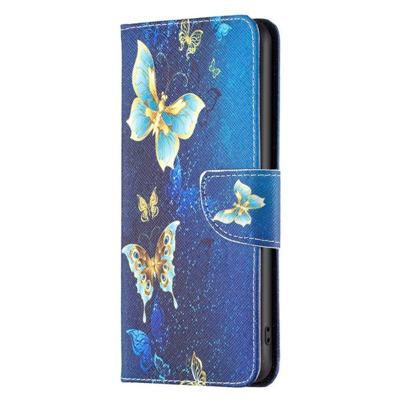 Lederhüllen Für Samsung Galaxy M53 5G Goldene Schmetterlinge