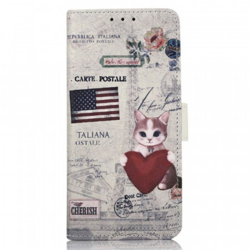 Lederhüllen Für Samsung Galaxy M53 5G Reisende Katze