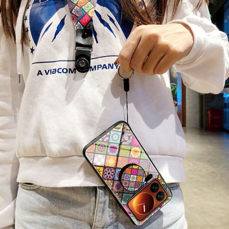 Hülle Für Xiaomi 17 Pro Max Patchwork-ständer Und -tragegurt