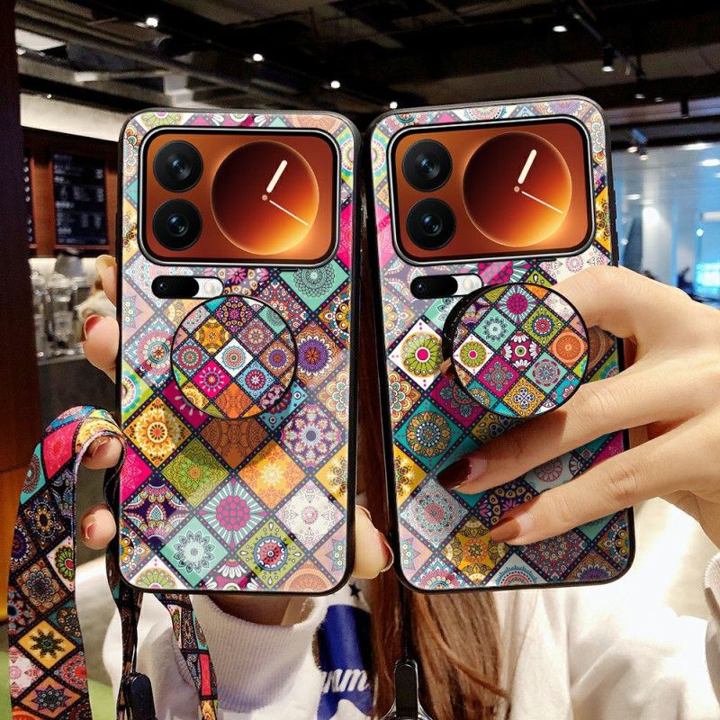 Hülle Für Xiaomi 17 Pro Max Patchwork-ständer Und -tragegurt