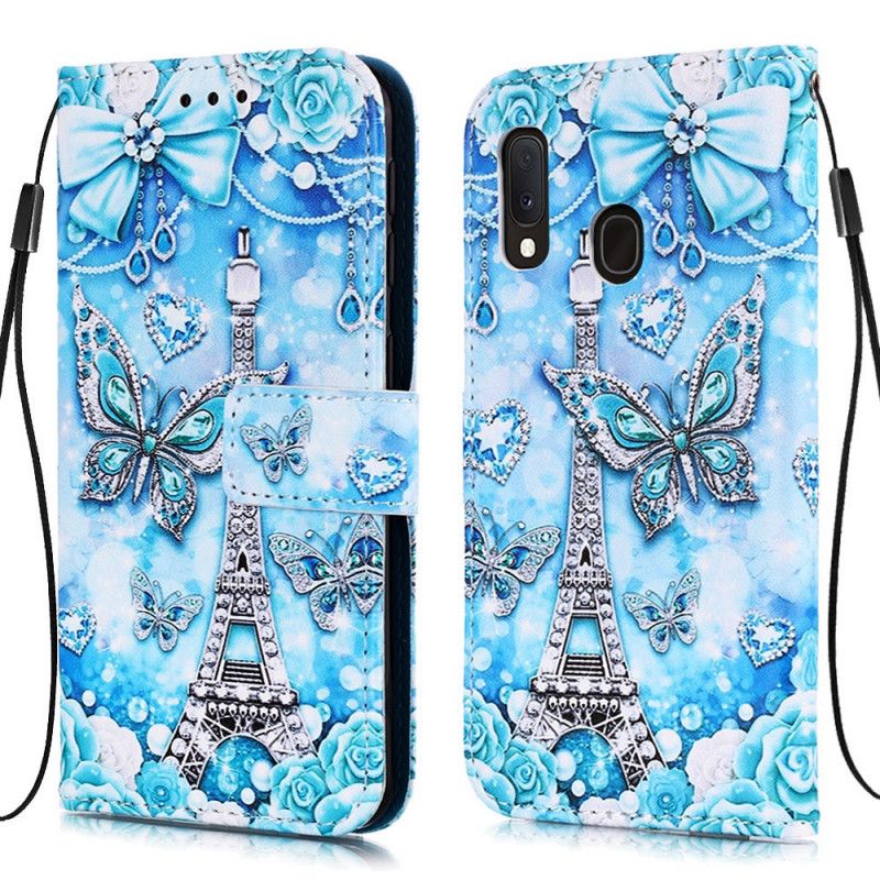 Lederhüllen Für Samsung Galaxy A10E Eiffelturm-Schmetterlingsband
