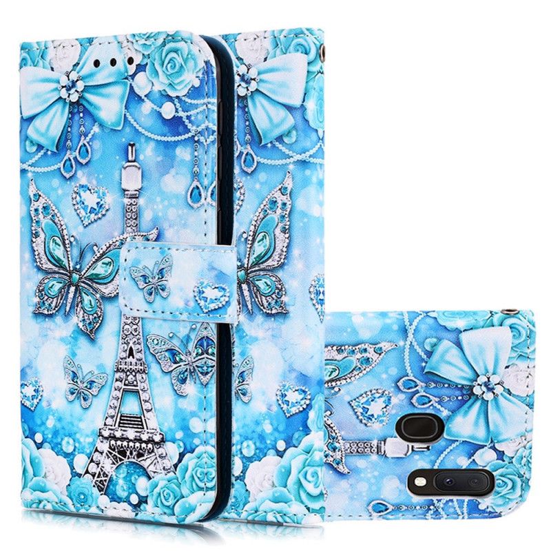 Lederhüllen Für Samsung Galaxy A10E Eiffelturm-Schmetterlingsband