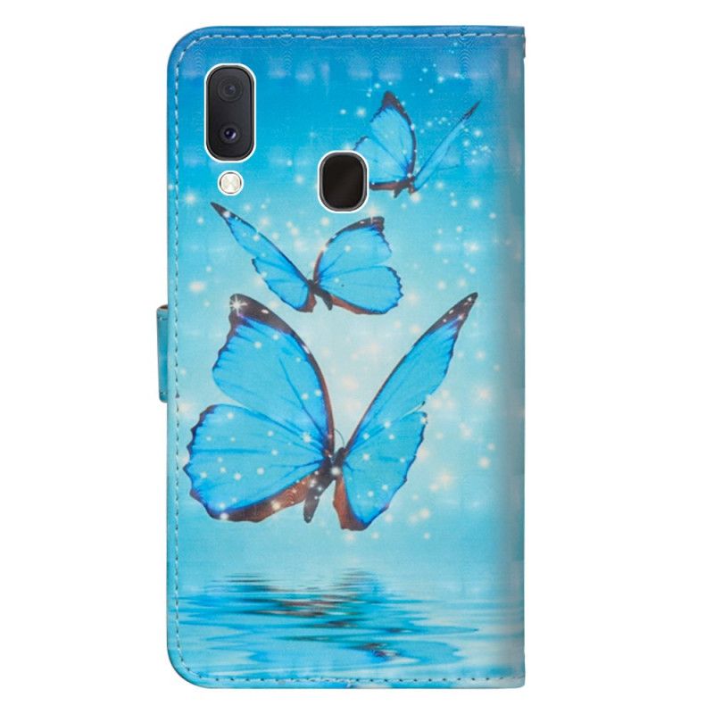 Lederhüllen Für Samsung Galaxy A10E Fliegende Blaue Schmetterlinge