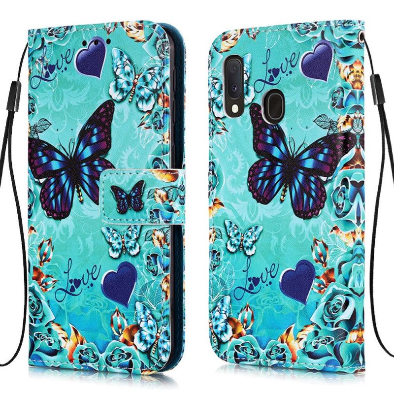 Lederhüllen Für Samsung Galaxy A10E Goldene Schmetterlinge