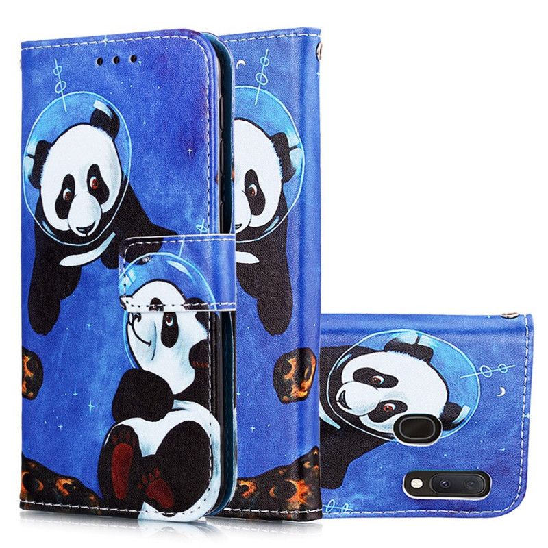 Lederhüllen Für Samsung Galaxy A10E Panda-Kosmonauten
