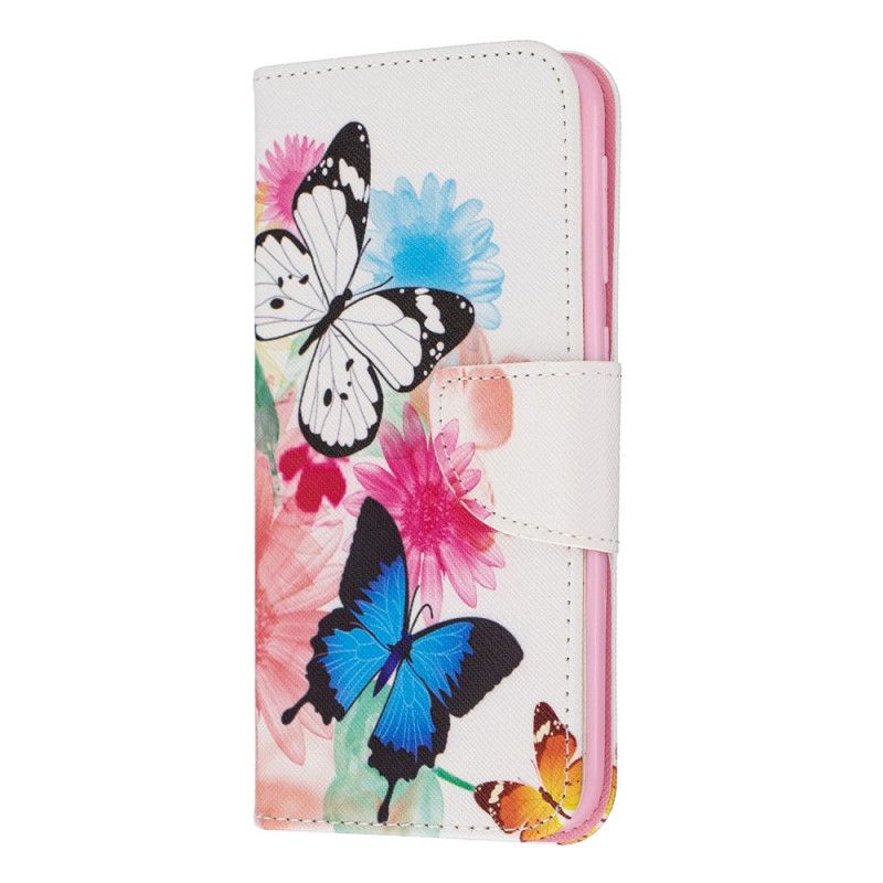 Lederhüllen Samsung Galaxy A10E Magenta Bemalte Schmetterlinge Und Blumen