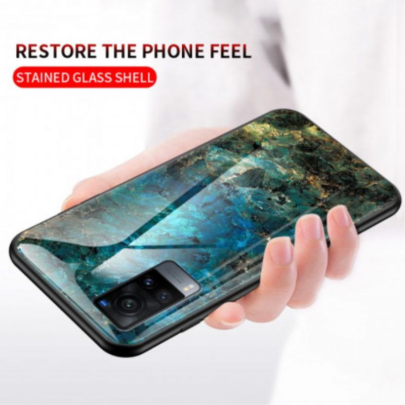 Handyhülle Für Vivo X60 Pro Marmorfarben Gehärtetes Glas