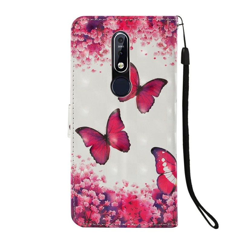 Lederhüllen Für Nokia 7.1 Rote Schmetterlinge
