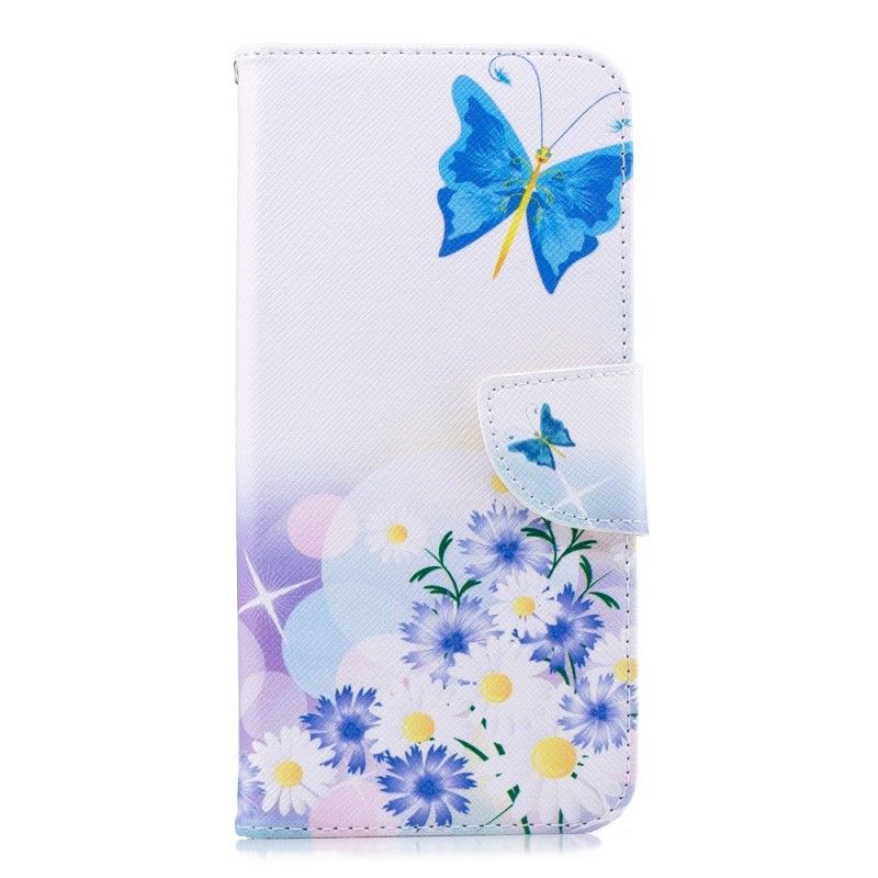 Lederhüllen Huawei Mate 20 Pro Magenta Bemalte Schmetterlinge Und Blumen