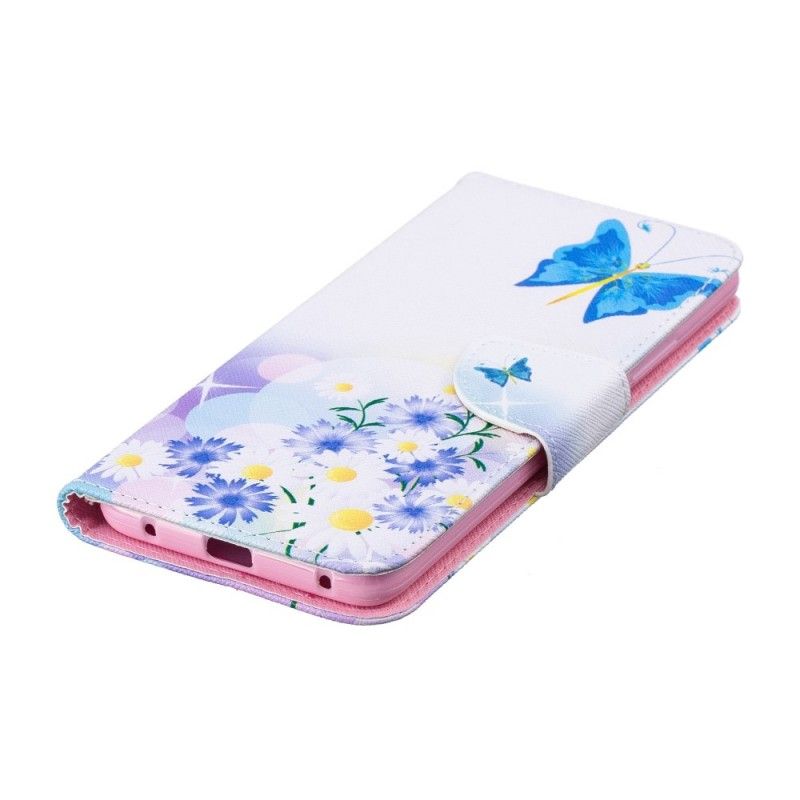 Lederhüllen Huawei Mate 20 Pro Magenta Bemalte Schmetterlinge Und Blumen