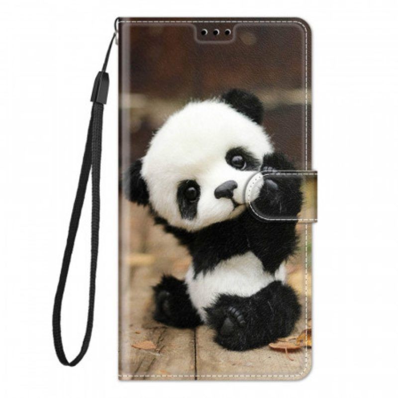 Flip Case Für Xiaomi Redmi Note 11 Pro Plus 5G Mit Kordel Kleiner Panda Mit Riemen