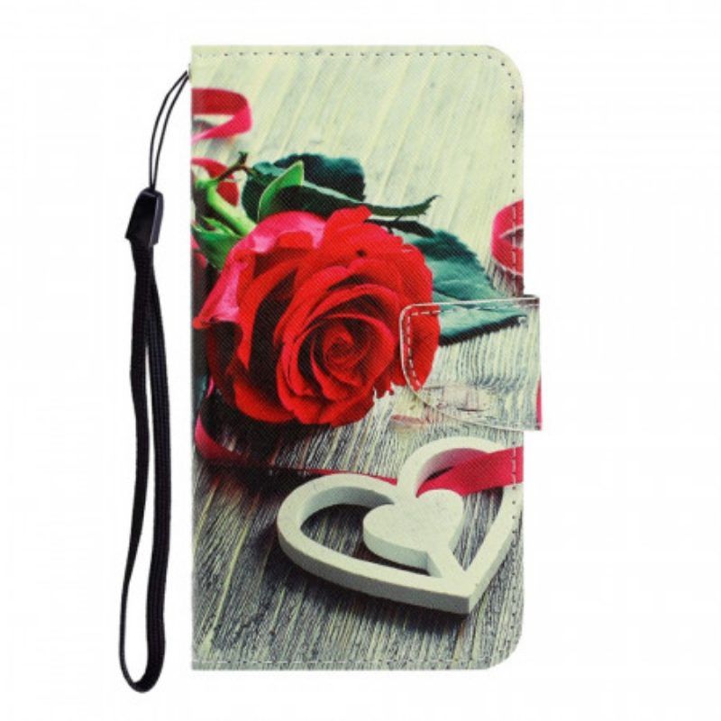 Flip Case Für Xiaomi Redmi Note 11 Pro Plus 5G Mit Kordel Romantische Rose Mit Riemen