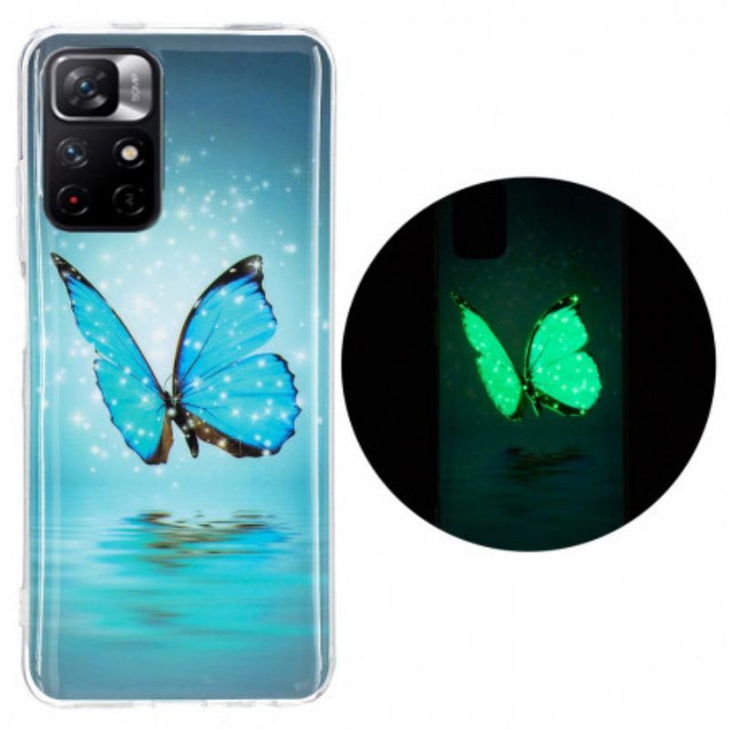 Hülle Für Xiaomi Redmi Note 11 Pro Plus 5G Fluoreszierender Blauer Schmetterling