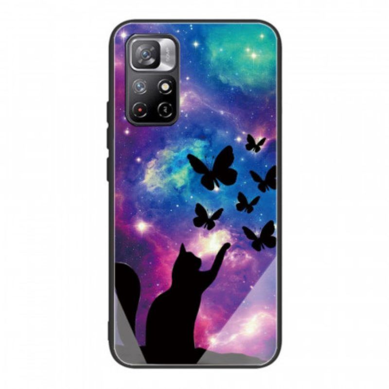 Hülle Für Xiaomi Redmi Note 11 Pro Plus 5G Katze Und Schmetterlinge Aus Gehärtetem Glas Im Weltraum