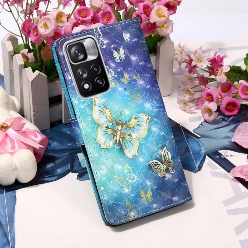 Lederhüllen Für Xiaomi Redmi Note 11 Pro Plus 5G Goldene Schmetterlinge