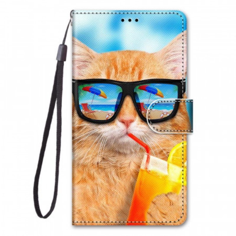 Lederhüllen Für Xiaomi Redmi Note 11 Pro Plus 5G Mit Kordel Strappy Star Cat