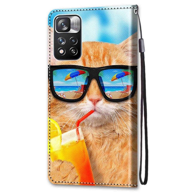 Lederhüllen Für Xiaomi Redmi Note 11 Pro Plus 5G Mit Kordel Strappy Star Cat