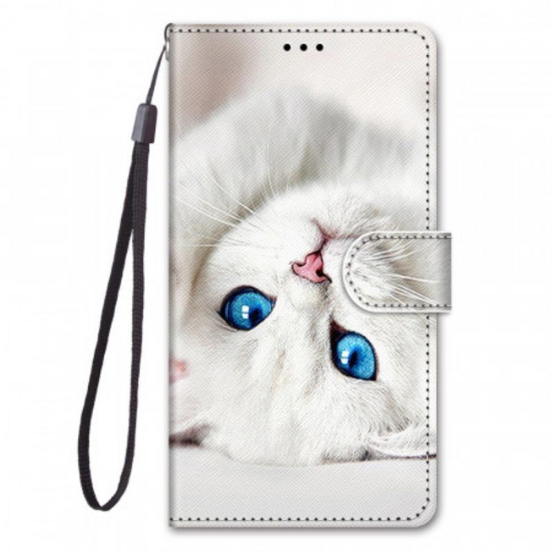 Lederhüllen Für Xiaomi Redmi Note 11 Pro Plus 5G Mit Kordel Weiße Katze Mit Riemen