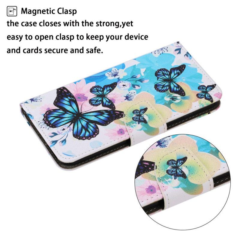 Lederhüllen Für Xiaomi Redmi Note 11 Pro Plus 5G Schmetterlinge Und Sommerblumen