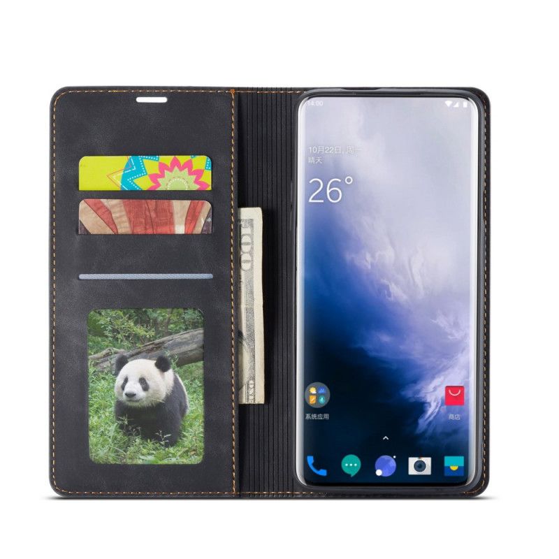 Flip Case OnePlus 7 Pro Schwarz Forwenw Ledereffekt