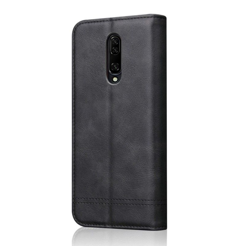 Flip Case OnePlus 7 Pro Schwarz Handyhülle Genähter Ledereffekt