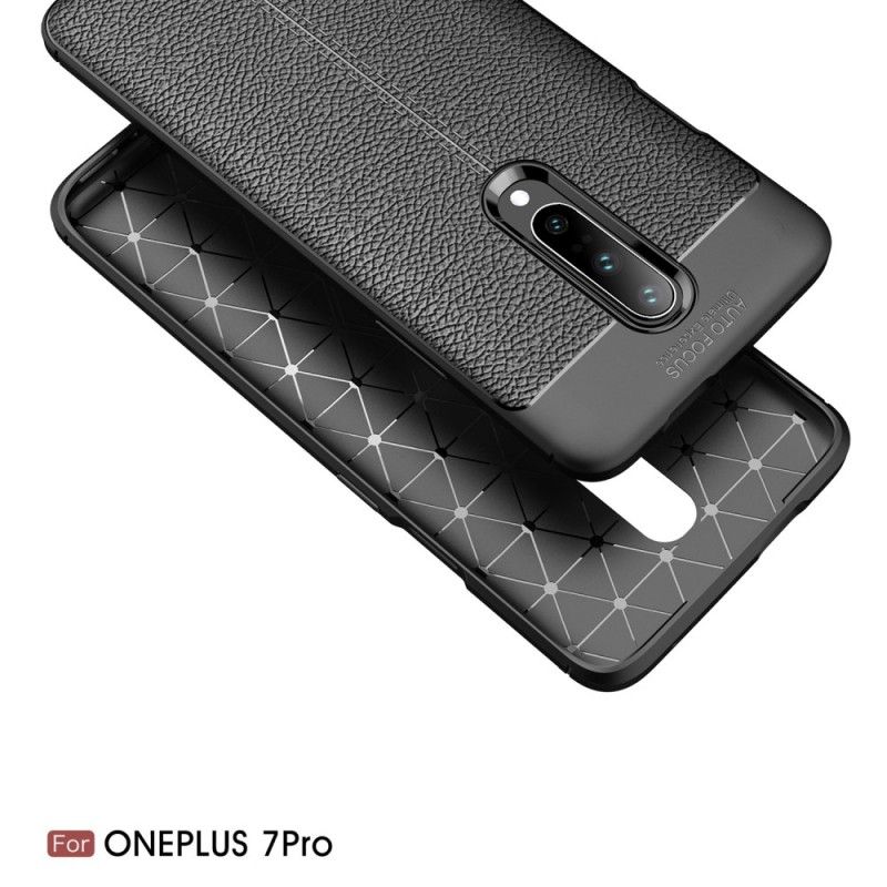 Hülle OnePlus 7 Pro Schwarz Doppellinien-Litschileder-Effekt