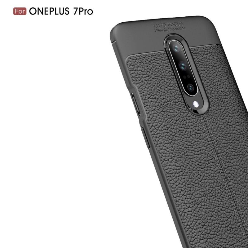 Hülle OnePlus 7 Pro Schwarz Doppellinien-Litschileder-Effekt