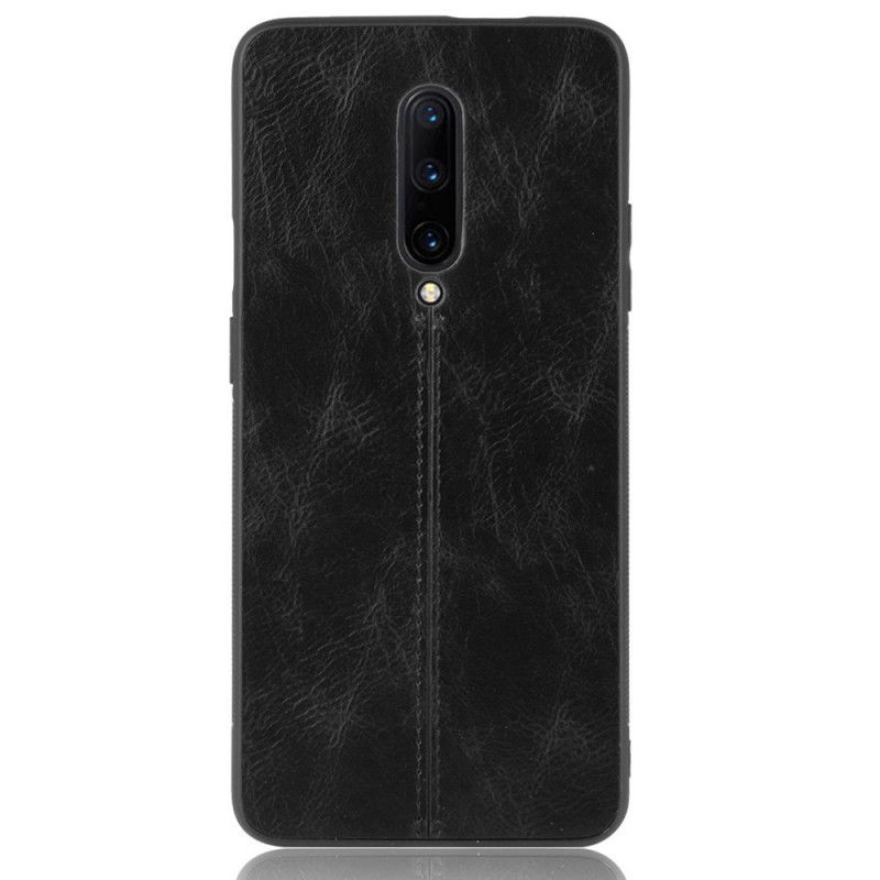 Hülle OnePlus 7 Pro Schwarz Genähter Ledereffekt