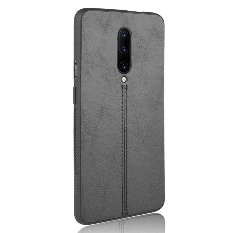 Hülle OnePlus 7 Pro Schwarz Genähter Ledereffekt