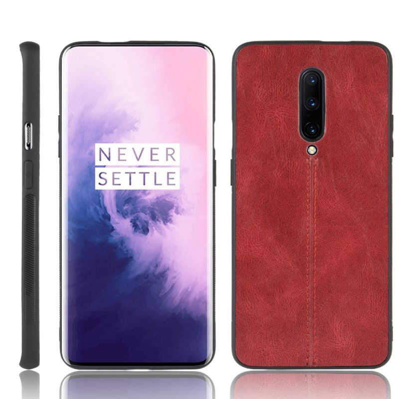 Hülle OnePlus 7 Pro Schwarz Genähter Ledereffekt