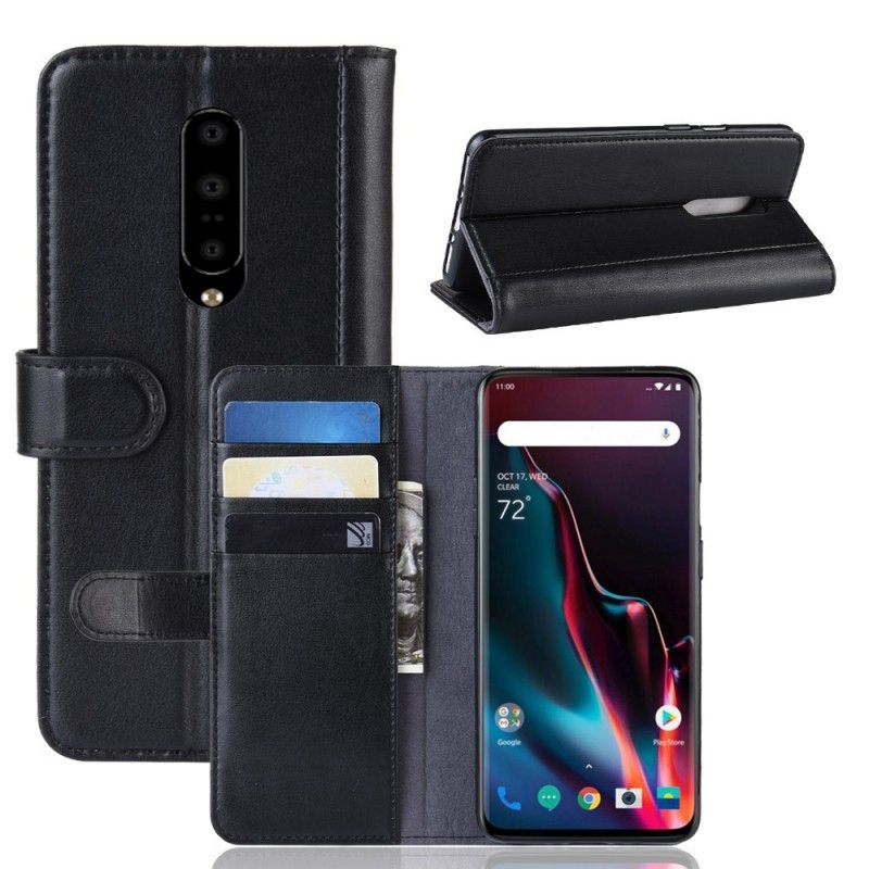 Lederhüllen OnePlus 7 Pro Schwarz Gespaltenes Leder