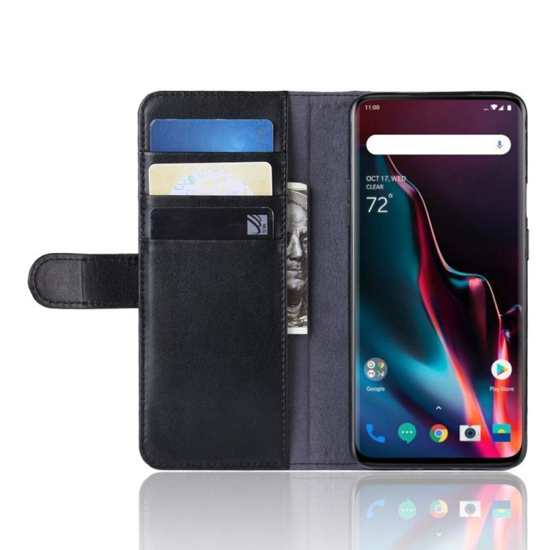 Lederhüllen OnePlus 7 Pro Schwarz Gespaltenes Leder