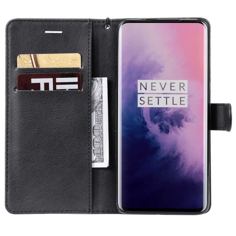 Lederhüllen OnePlus 7 Pro Schwarz Ledereffekt Mit Riemen