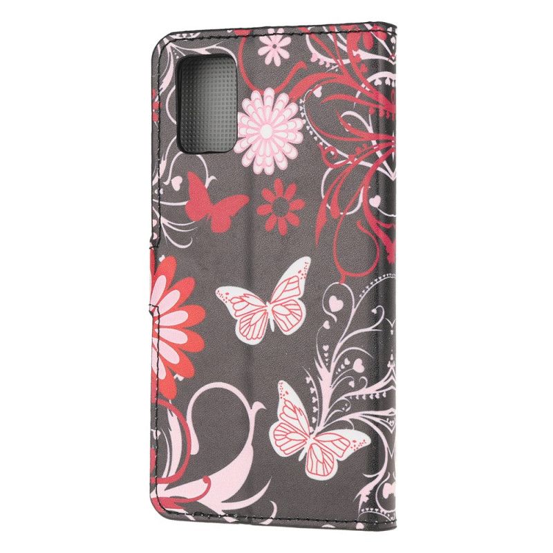 Lederhüllen Honor 10X Lite Schwarz Schmetterlinge Und Blumen