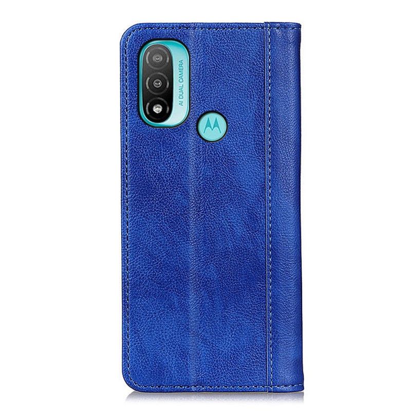 Flip Case Moto E20 / E30 / E40 Elegance Spaltleder Litschi